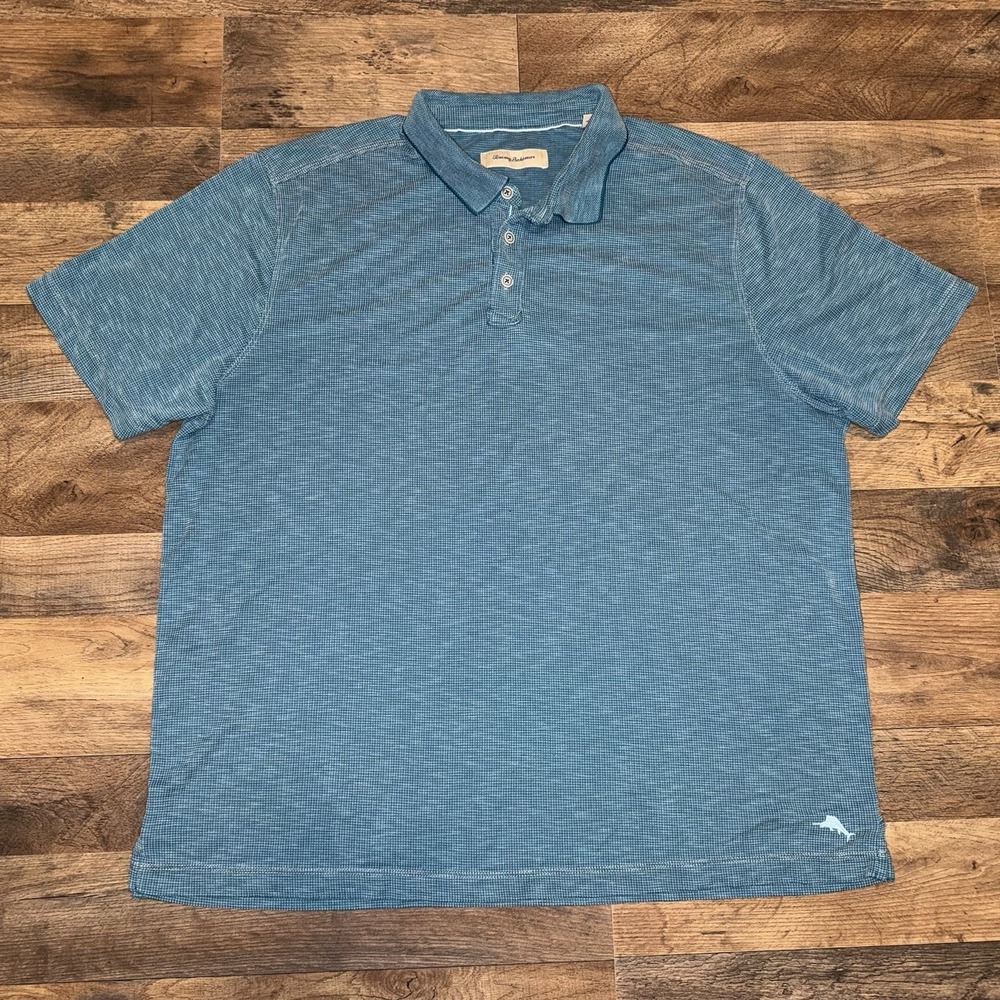 Tommy Bahama Mens 2XL Blue Textured Modal Blend Polo Shirt
